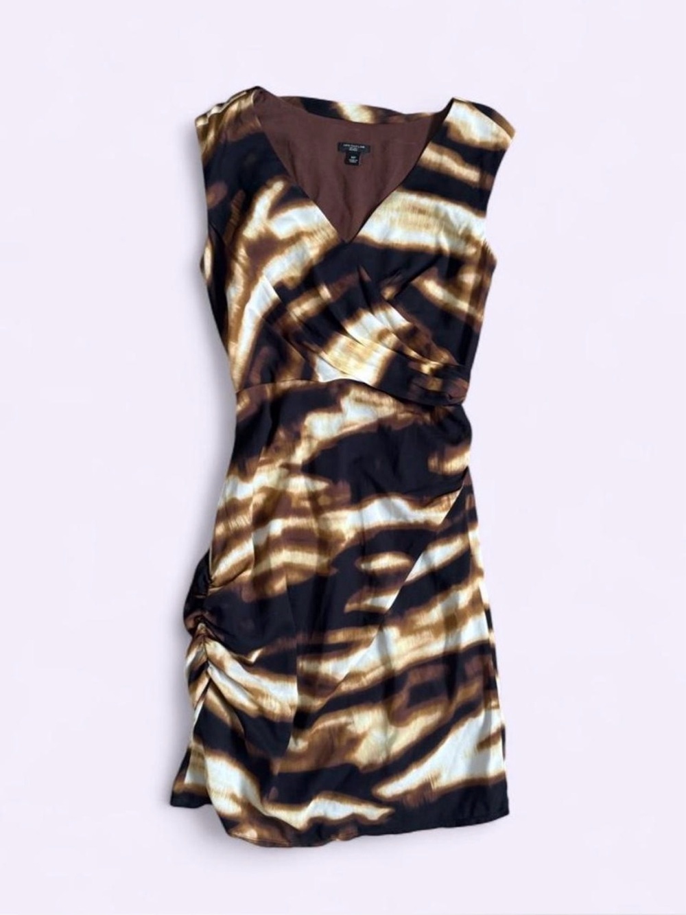 Ann Taylor 100% Silk Faux Wrap Mini Dress Abstract Animal Print Ruched Feminine